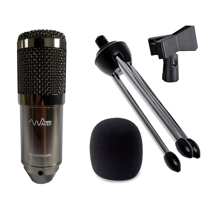 Microfone BM 800 USB Original Waver Com Placa Grande + Tripé
